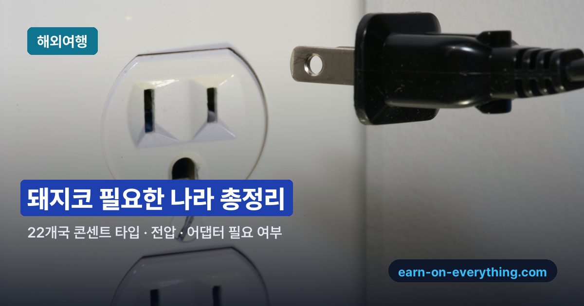 22개국 콘센트 타입과 돼지코 필요 여부 비교표